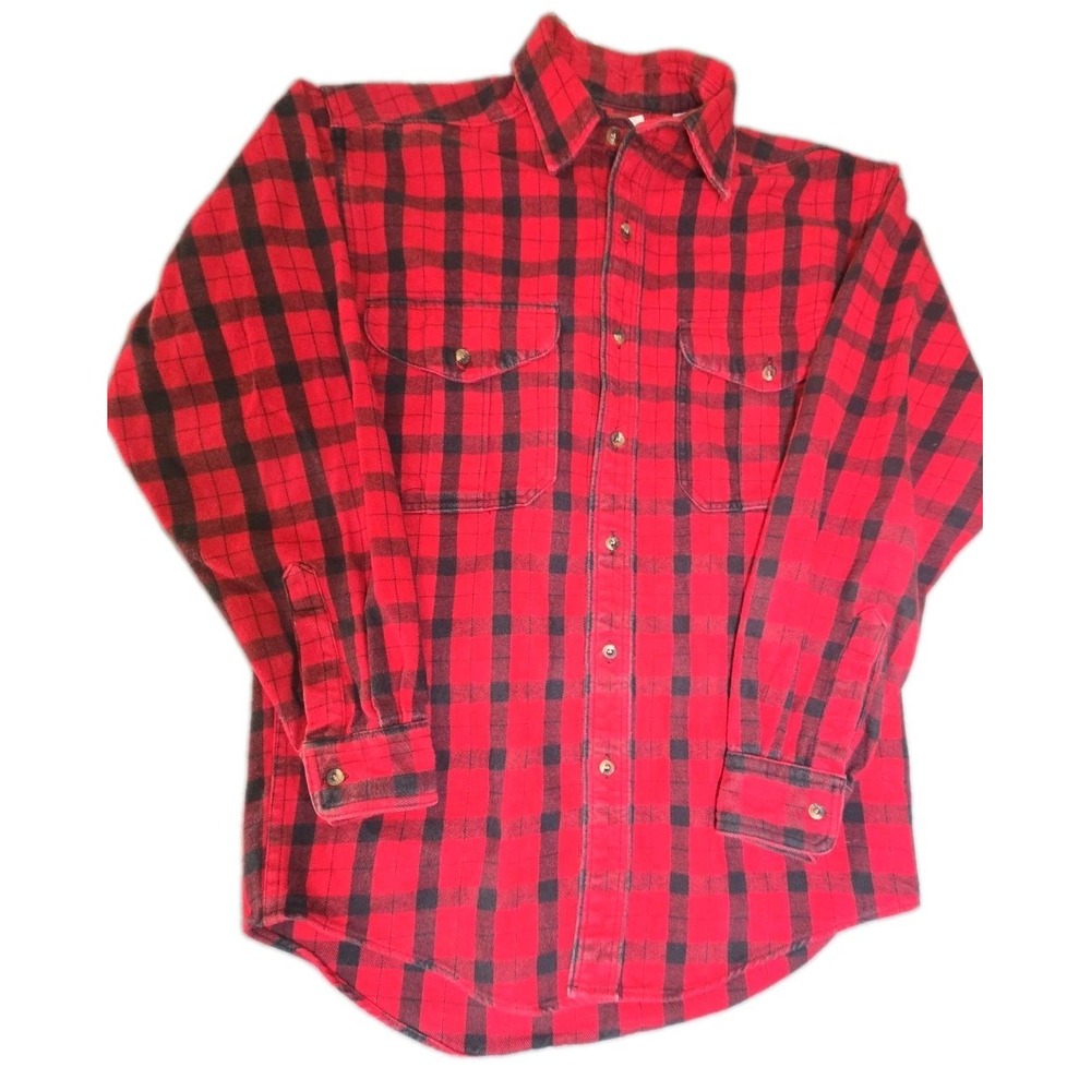 Vtg Filson 850 Alaskan Guide Shirt Mens S Red Black Plaid Flannel Made In USA